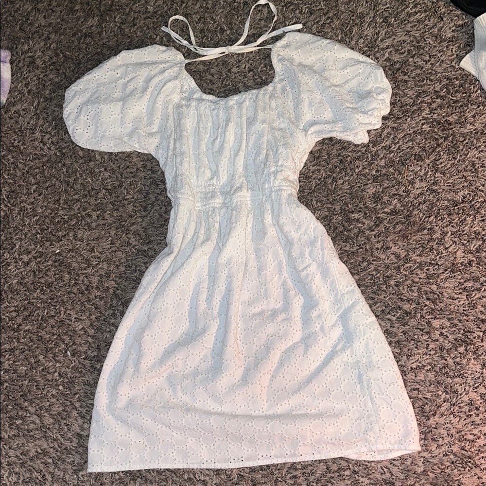 White Eyelet Puff Sleeve Dress